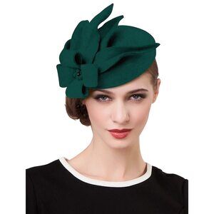Wool Felt Fascinator Pillbox Hat Winter Church Derby Hat For Women Wedding 3853
